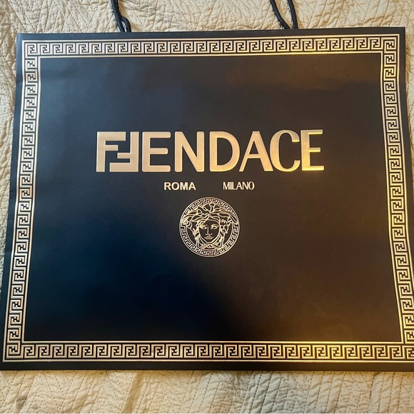 22 x 18.5 Fendi x Versace Fendace Paper Shopping Bag Gift Black & Gold - Picture 2 of 4